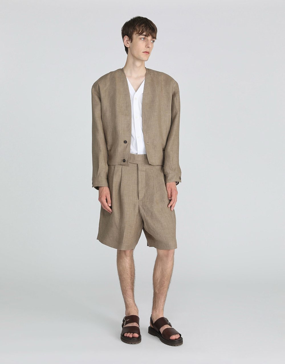 Cotton Poplin Collarless Shirt