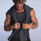 Men Faded Black Tank Top Knit