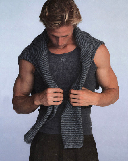 Men Faded Black Tank Top Knit