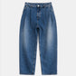 Washed Denim Pleats Pants