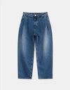 Washed Denim Pleats Pants