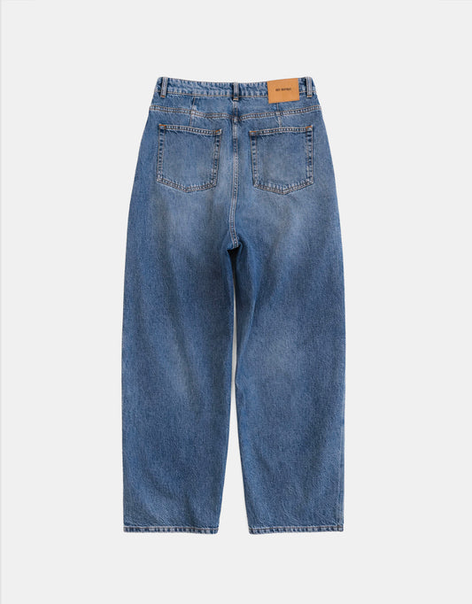 Washed Denim Pleats Pants