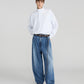 Washed Denim Pleats Pants