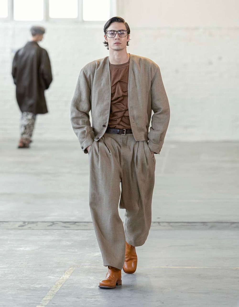 Herringbone Heavy Linen Pleats Pants