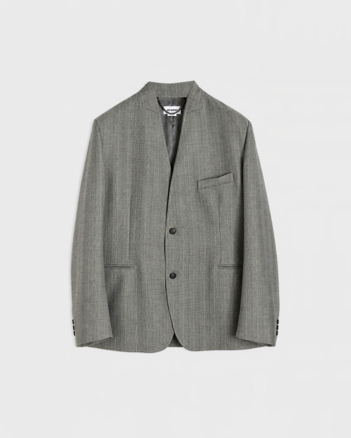 GREY STRIPE COLLARLESS JACKET