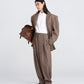 BROWN CHECK PLEATED PANTS