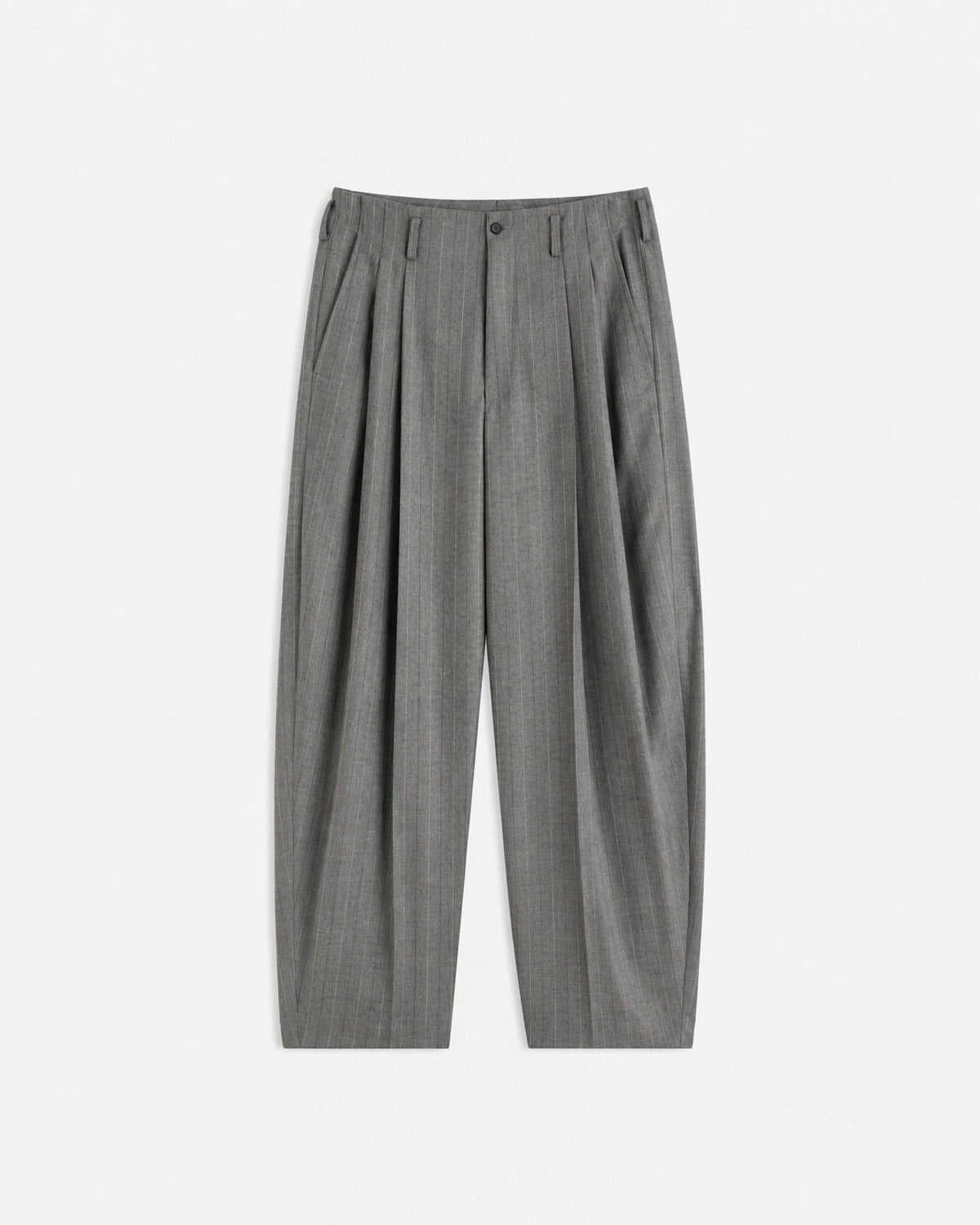 GREY STRIPE PLEATED TAPERED PANTS