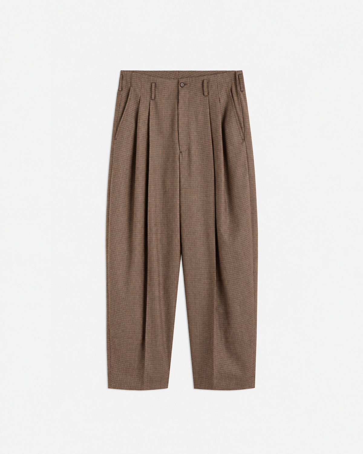 BROWN CHECK PLEATED PANTS