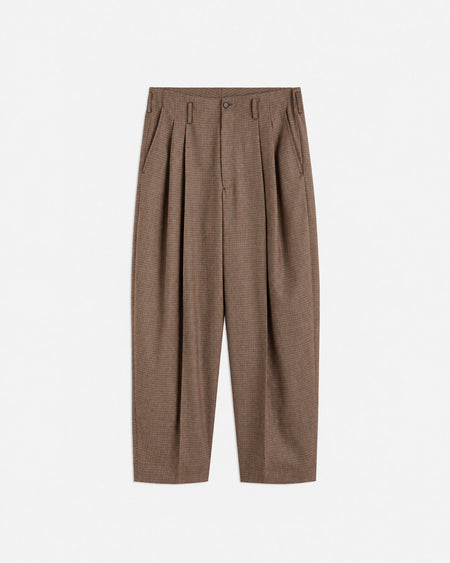 BROWN CHECK PLEATS PANTS