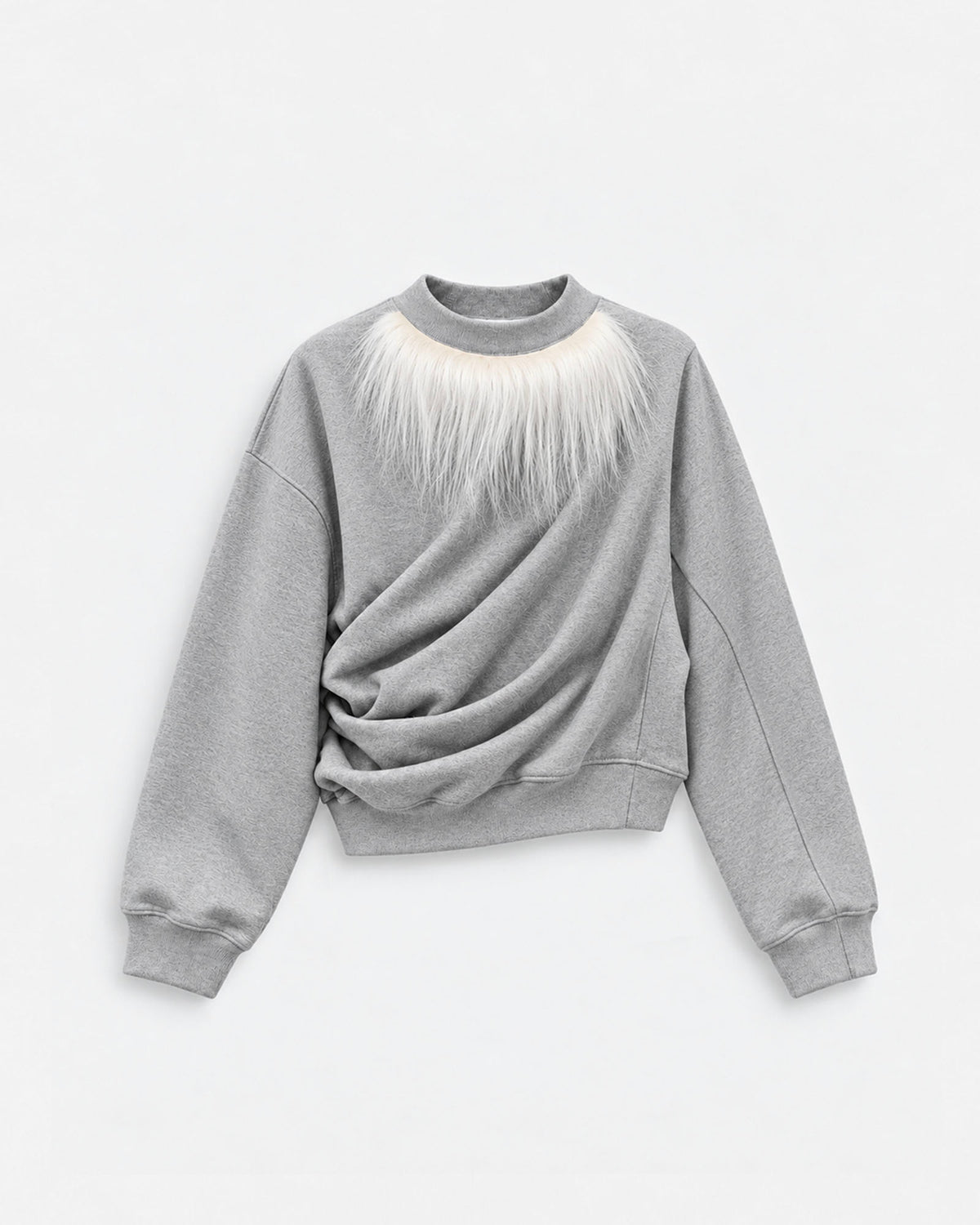 FUR DRAPED SWEATSHIRT