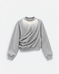 FUR DRAPED SWEATSHIRT