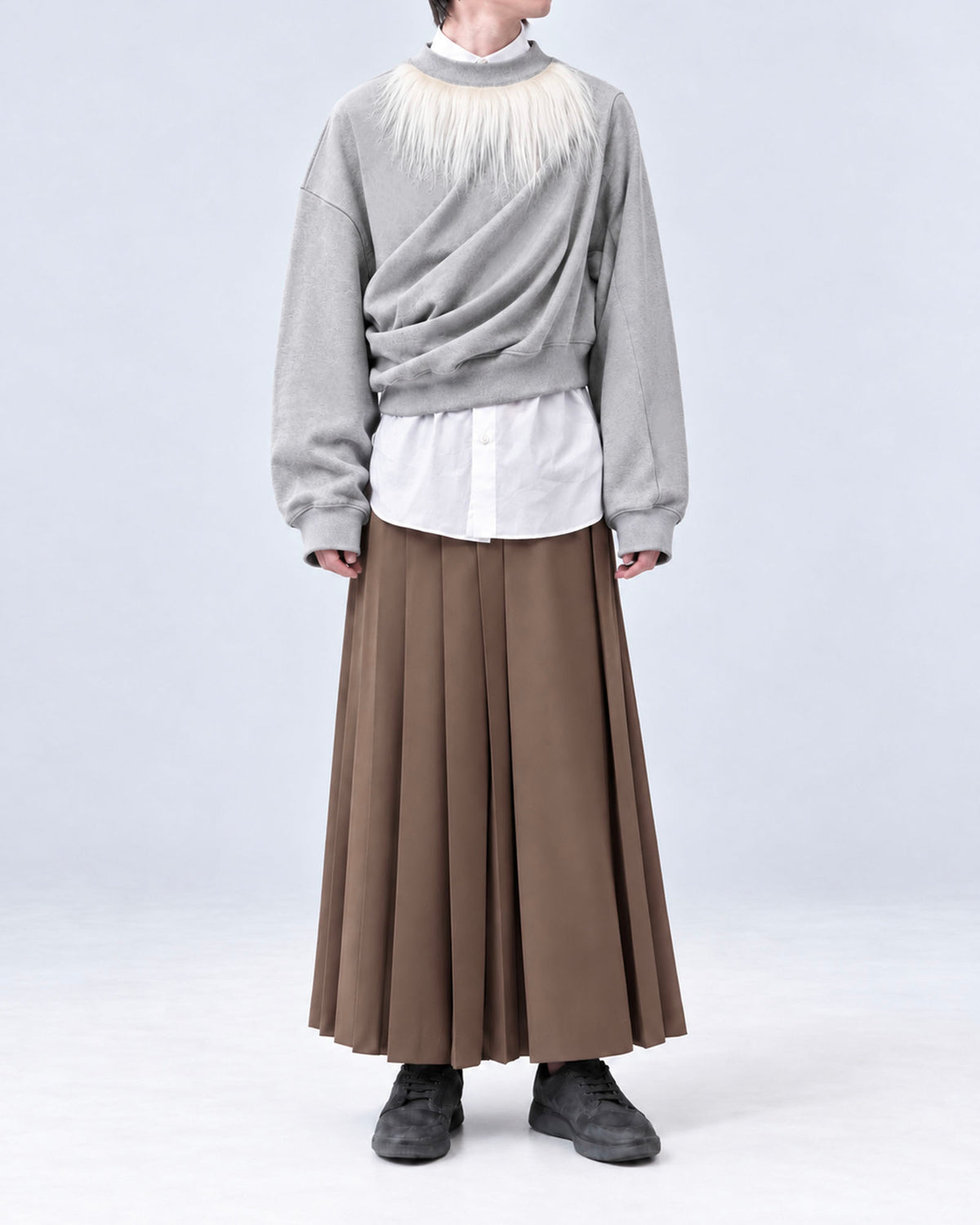 FUR DRAPED SWEATSHIRT