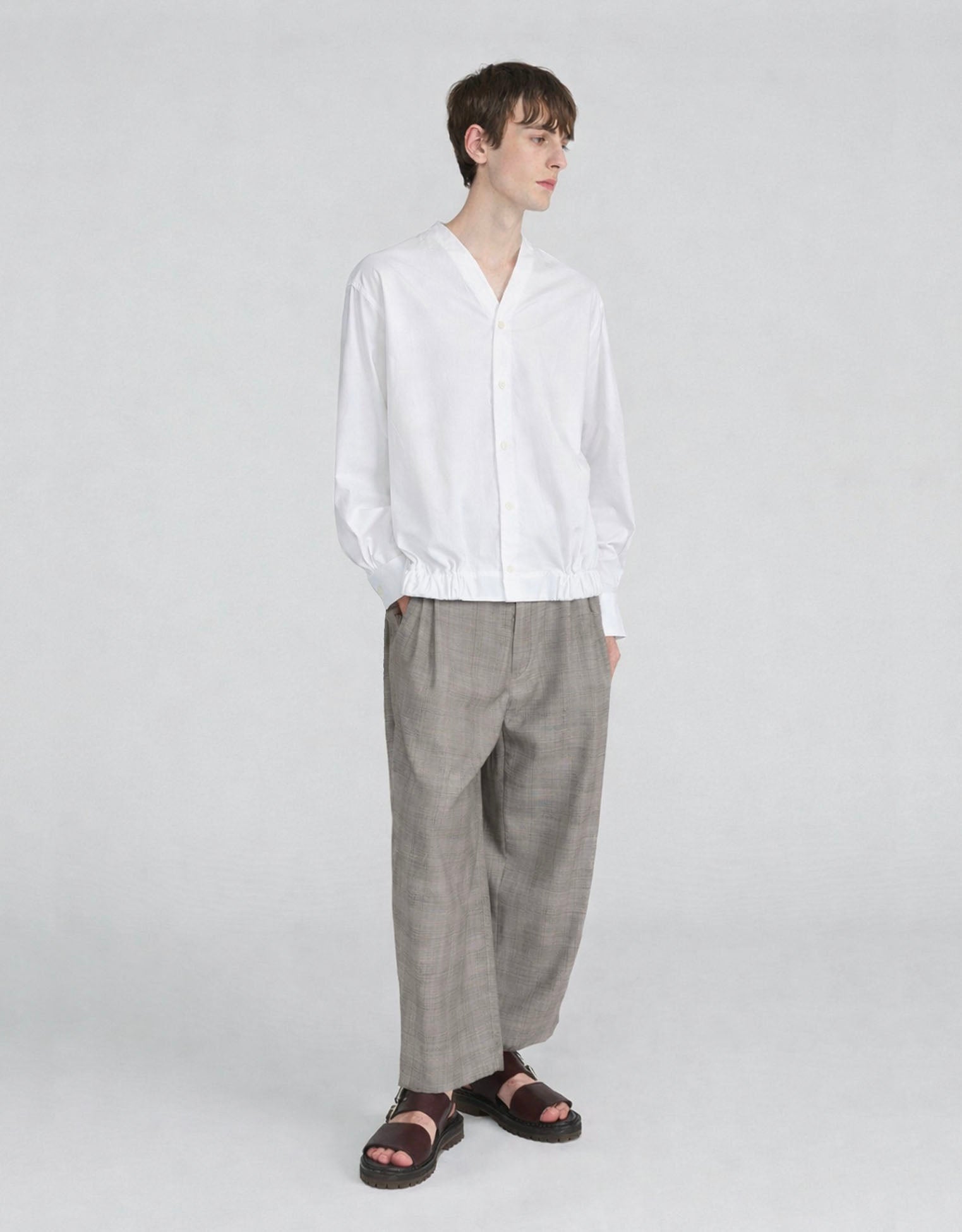 Cotton Poplin Collarless Shirt