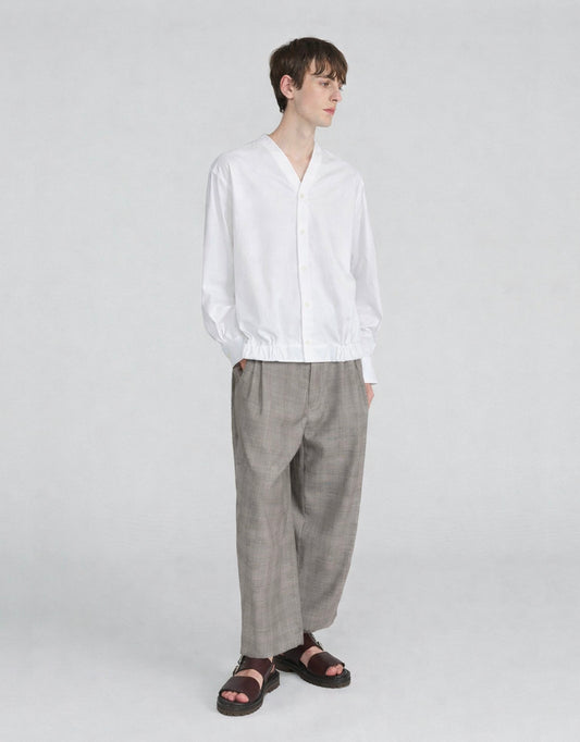 Cotton Popeline Collarless Shirt