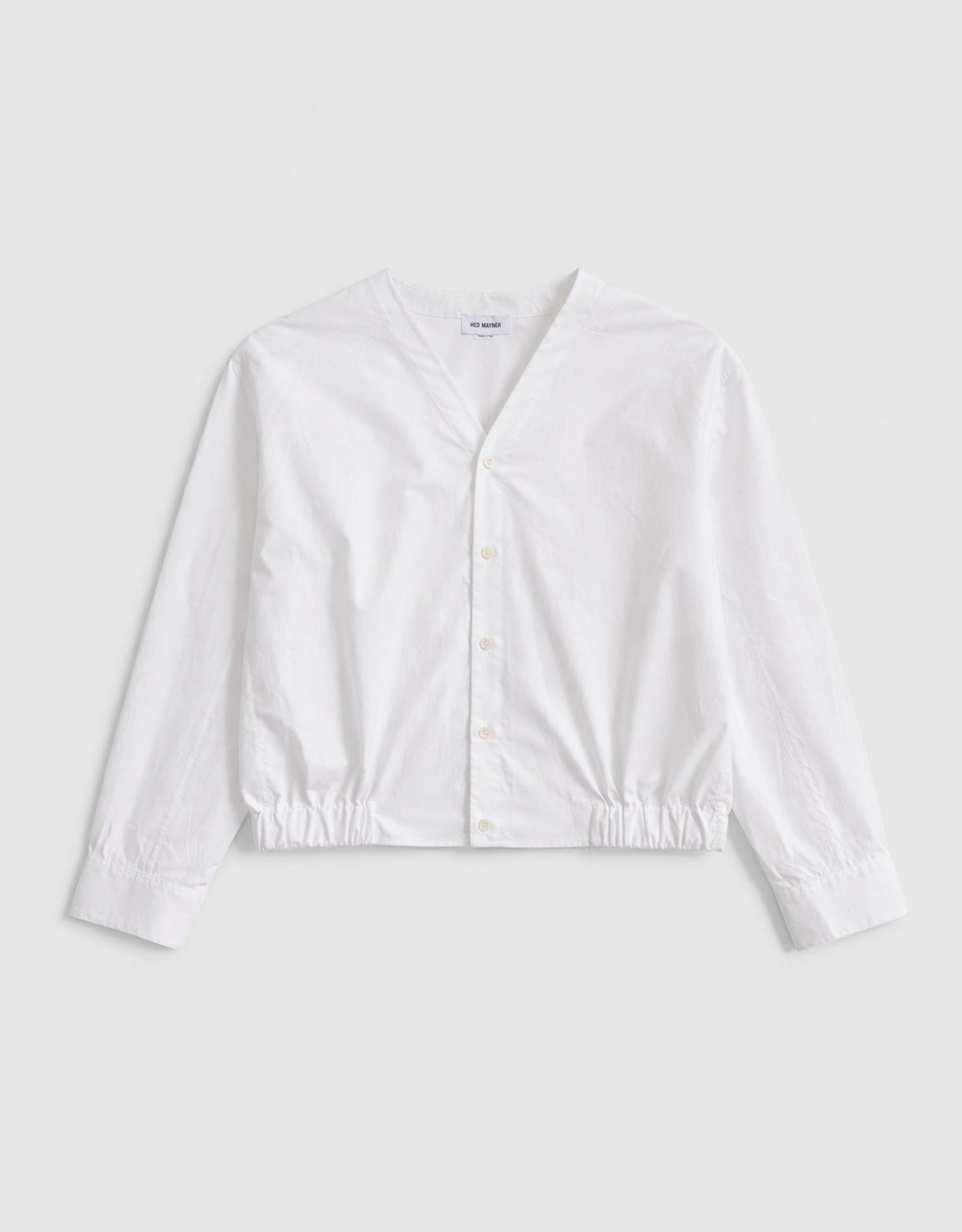 Cotton Popeline Collarless Shirt