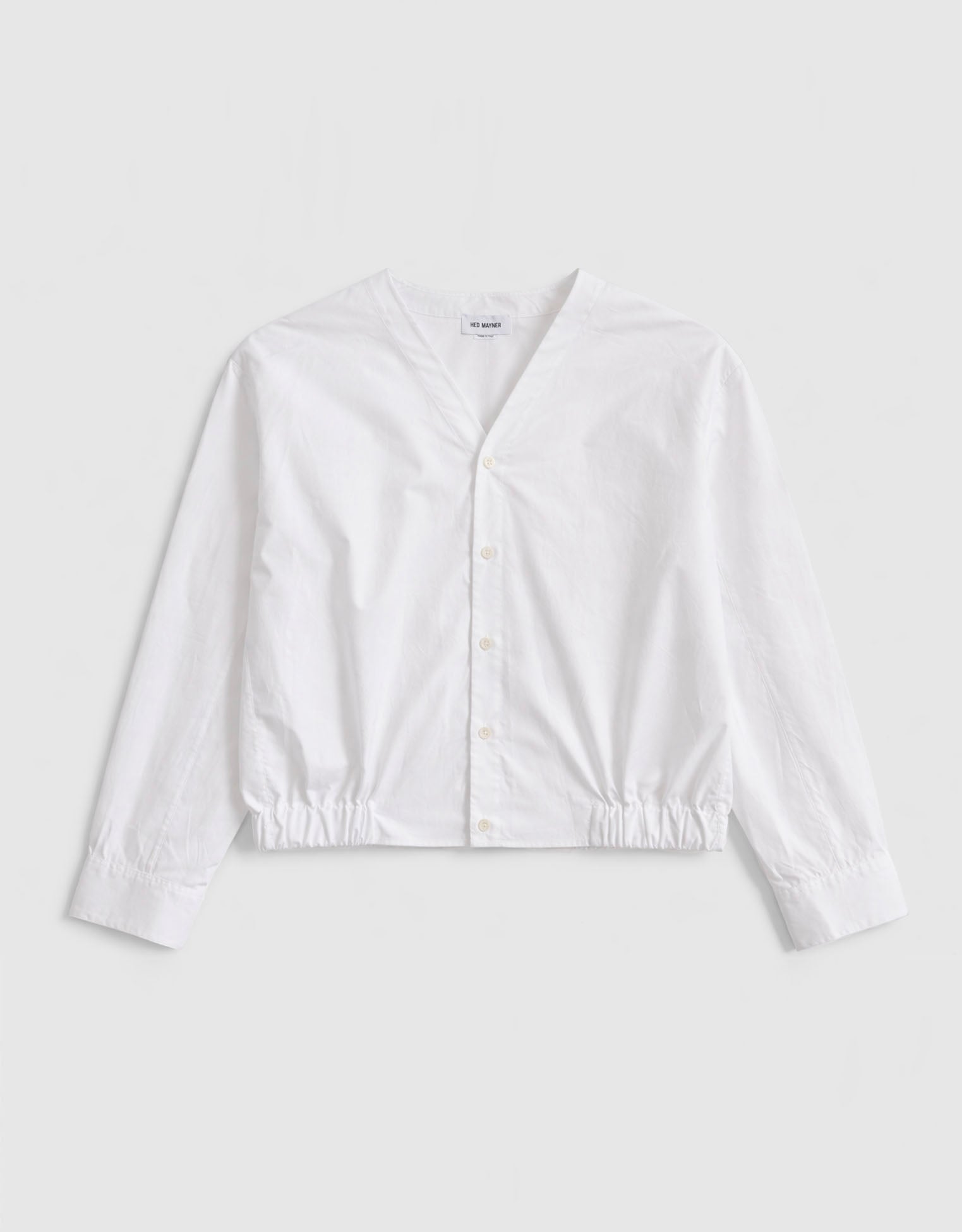 Cotton Poplin Collarless Shirt