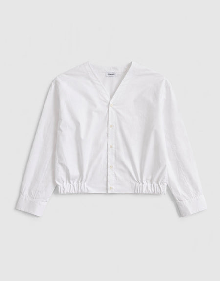 Cotton Popeline Collarless Shirt