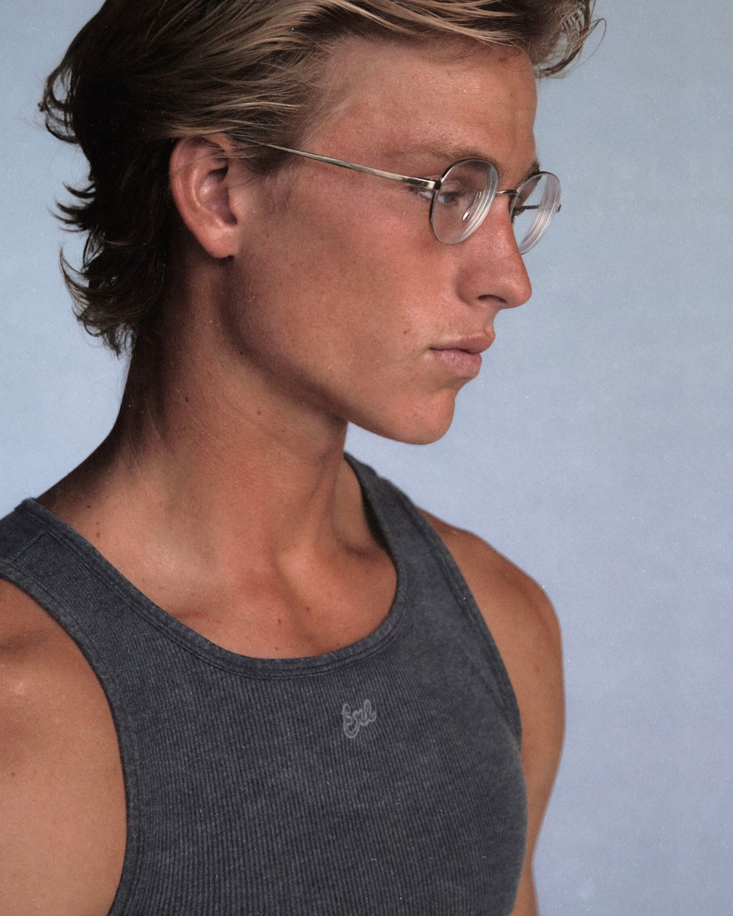 Men Faded Black Tank Top Knit